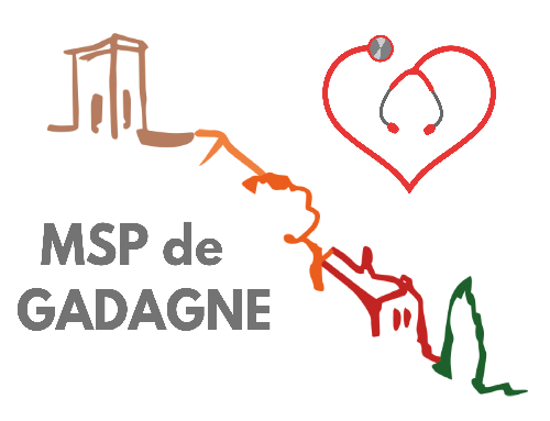 logo de la MSP représentant un stéthoscope en forme de cœur et le profil stylisé de la commune escarpée avec au sommet le clocher de l'église Saint-Jean-Baptiste